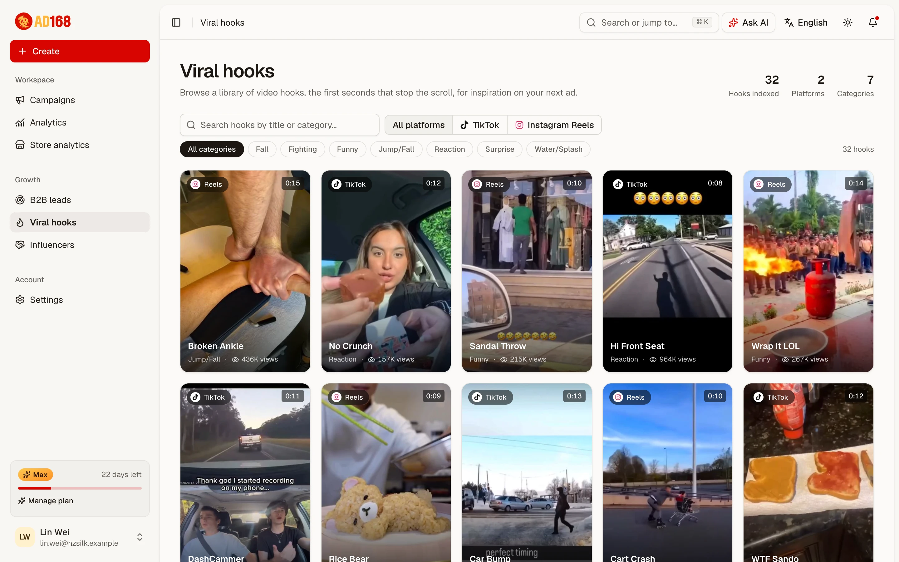 The viral hooks library with video cards